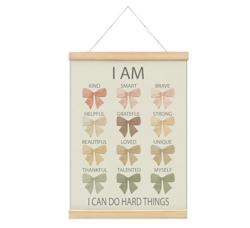 foedor Affirmations Poster Bow Wall Decor Girls Room Decor Nursery Toddler Calming Corner Classroom Reading Corner Kids room Playroom Poster Hanger Wooden Frame Decor 12x16 Inch - Image 1
