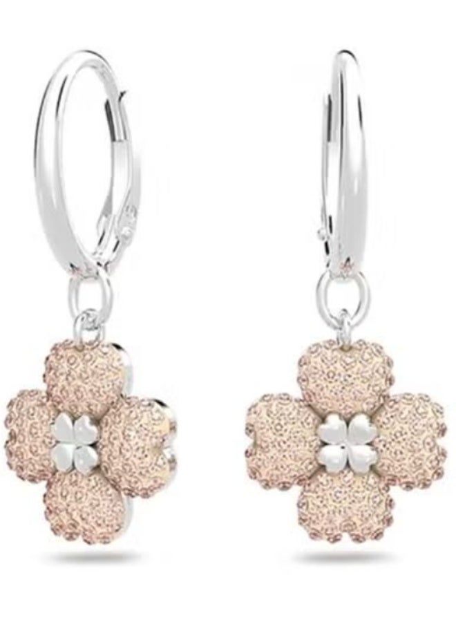 Swan Silver-Tone Two-Tone Textured Clover Drop Hoop Earrings