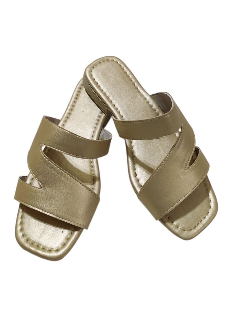 Karisma Flat Squared Toe Slippers With Three Strap Cut Design - Image 1