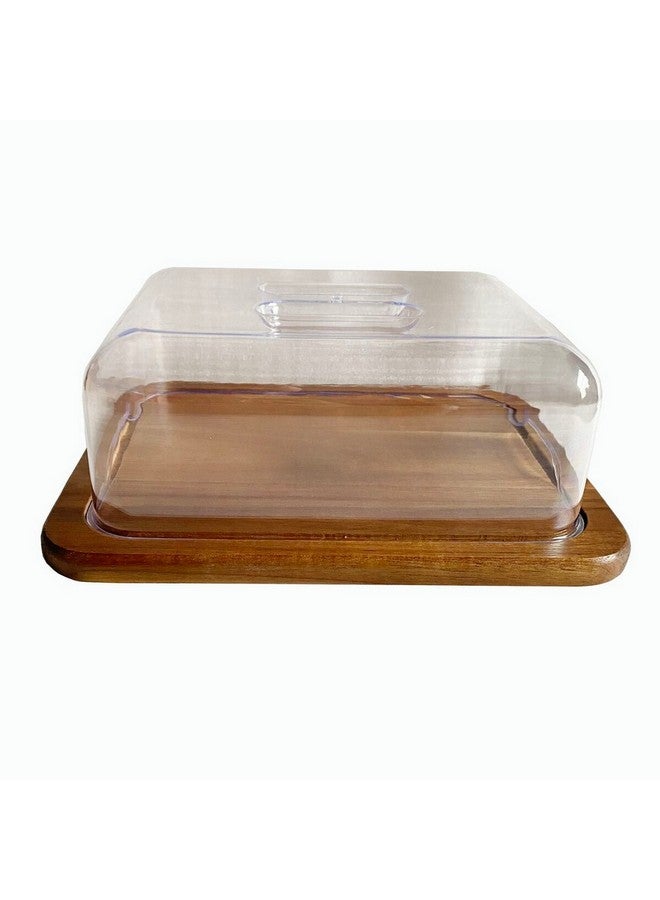 Bien Servi High Quality Acacia Wood Serving Plate with Lid Brown and Clear 12 x 24 x 30 cm SR01330A