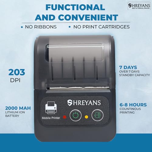 Shreyans (SRS583) 58mm Thermal Receipt Printer Portable Mini Wireless Bluetooth 2 inch Thermal USB Receipt Printer with 2600mAh Rechargeable Battery, Leather Pouch, Power Adapter, Type C Cable - Image 3