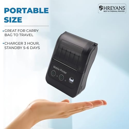 Shreyans (SRS583) 58mm Thermal Receipt Printer Portable Mini Wireless Bluetooth 2 inch Thermal USB Receipt Printer with 2600mAh Rechargeable Battery, Leather Pouch, Power Adapter, Type C Cable - Image 5