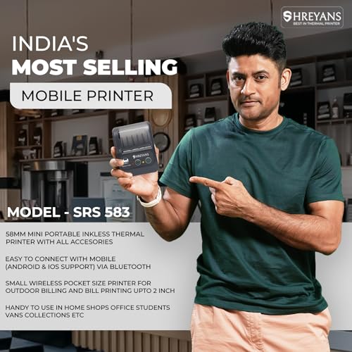 Shreyans (SRS583) 58mm Thermal Receipt Printer Portable Mini Wireless Bluetooth 2 inch Thermal USB Receipt Printer with 2600mAh Rechargeable Battery, Leather Pouch, Power Adapter, Type C Cable - Image 2