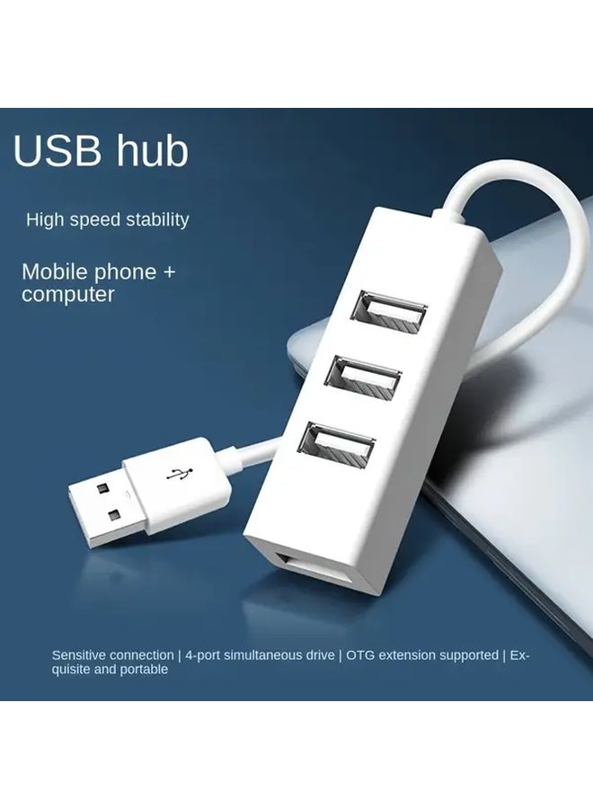 A White Multifunctional High Speed USB 2.0 Hub 4 Port Compact USB Splitter With Power Adapter For PC And Laptop - Image 1