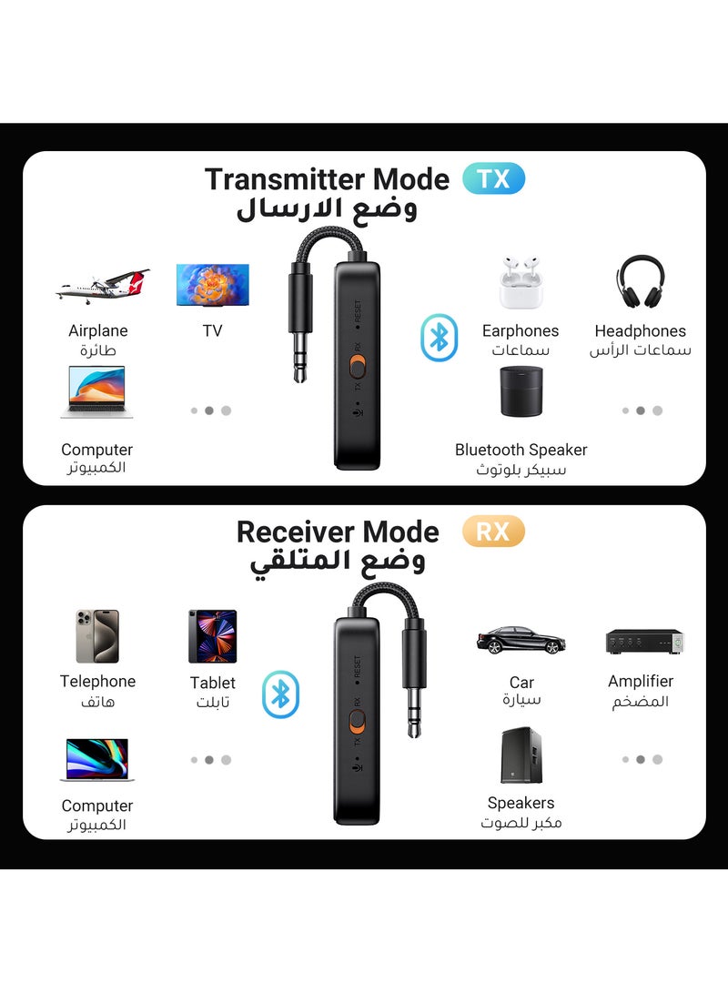 Ugreen Bluetooth Audio Adapter, Bluetooth 5.2 Transmitter & Receiver for TV/Airplane/Car/Bluetooth Headphones/Speaker, 3.5mm Jack Aux, 28H+ Long work Time, Dual Connection, Low Latency for Flight, Travel - Image 3