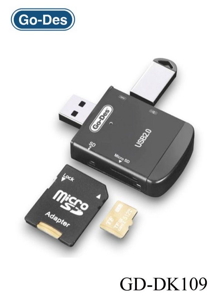 GO-DES GD-DK109 4-in-1 Multi-Function OTG Card Reader USB, Micro USB, Type-C SD and TF Card Adapter - Image 1