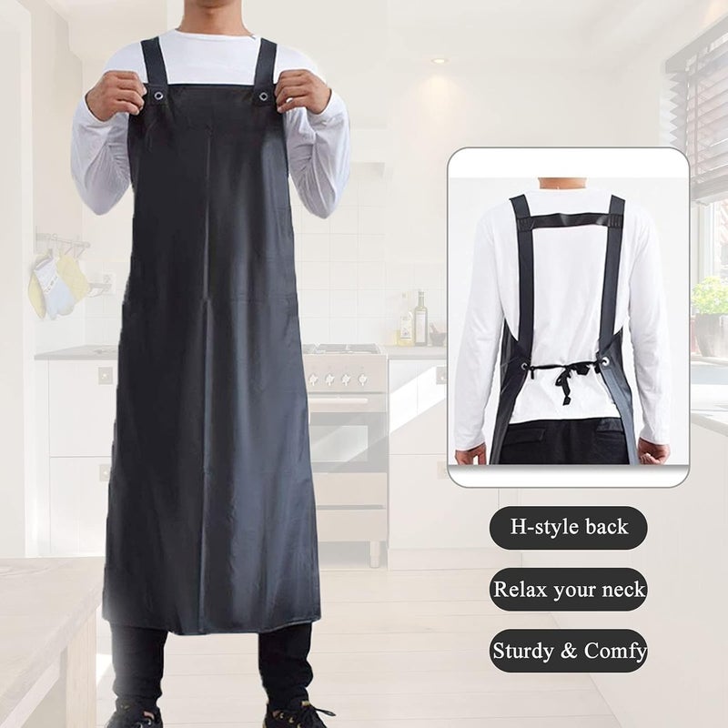 Jaspfct Waterproof Rubber Apron-43 Vinyl Waterproof Apron, Chemical Resistant Work Apron for Dishwashing,Dog Grooming,Cleaning,Butcher MD006-Black - Image 3