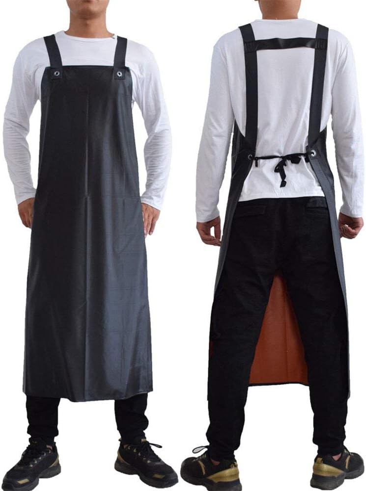 Jaspfct Waterproof Rubber Apron-43 Vinyl Waterproof Apron, Chemical Resistant Work Apron for Dishwashing,Dog Grooming,Cleaning,Butcher MD006-Black - Image 1