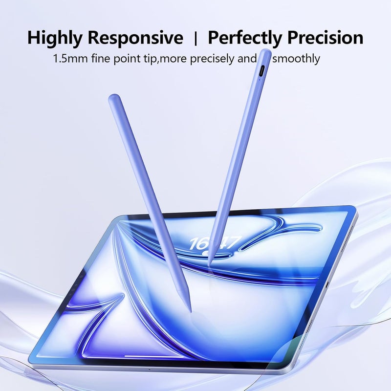 JAMJAKE قلم ستايلس لجهاز آيباد من الجيل 6 إلى 11 - شحن سريع 2X قلم نشط متوافق مع آيباد برو 11"/12.9"/M4، آيباد إير 3/4/5/M2/M3، آيباد ميني 5/6 جيل - بنفسجي - Image 2