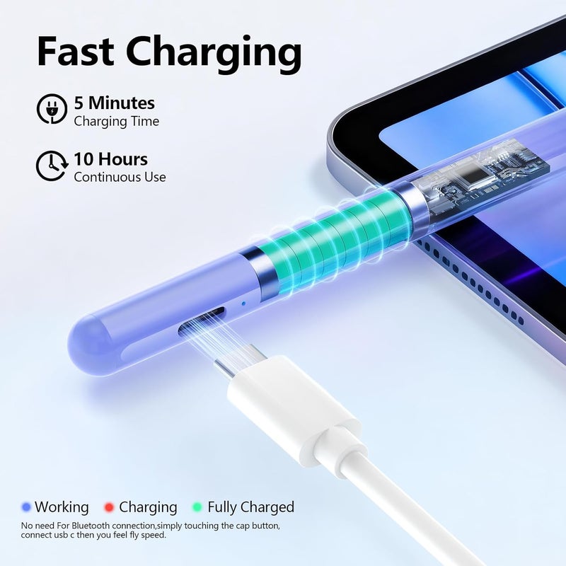 JAMJAKE قلم ستايلس لجهاز آيباد من الجيل 6 إلى 11 - شحن سريع 2X قلم نشط متوافق مع آيباد برو 11"/12.9"/M4، آيباد إير 3/4/5/M2/M3، آيباد ميني 5/6 جيل - بنفسجي - Image 3