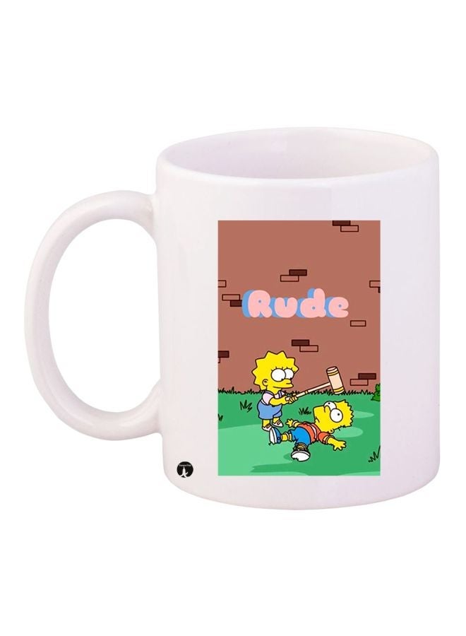 RYN The Simpsons Printed Coffee Mug White/Brown/Yellow 11ounce