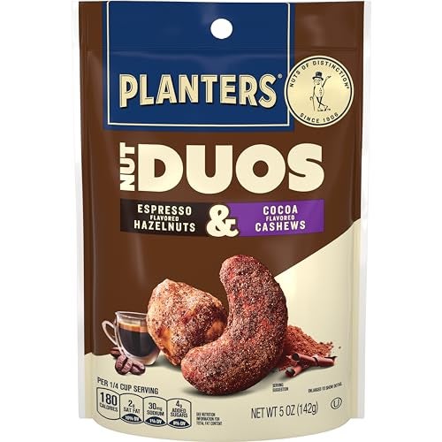 PLANTERS Nut Duos, Flavored Nuts Snack Pack - Cocoa Cashews & Espresso Hazelnuts 5oz - Image 1