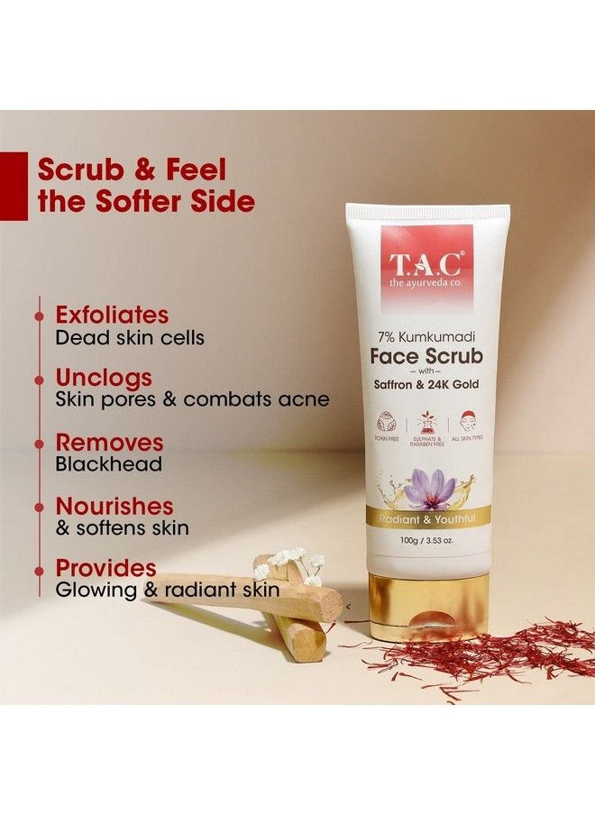 TAC - The Ayurveda Co. 7% Kumkumadi Face Scrub For Glowing & Radiant Skin For Tan Removal Exfoliation & Blackheads Removal With Natural Walnut Shell Granules Gentle Deep Scrubbing For Women & Men All Skin Types 100G  - Image 4