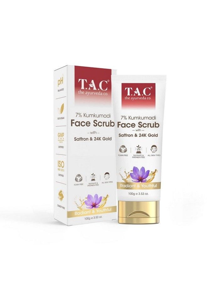 TAC - The Ayurveda Co. 7% Kumkumadi Face Scrub For Glowing & Radiant Skin For Tan Removal Exfoliation & Blackheads Removal With Natural Walnut Shell Granules Gentle Deep Scrubbing For Women & Men All Skin Types 100G  - Image 1
