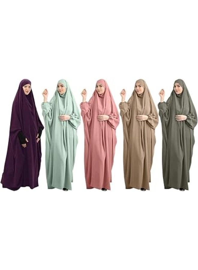 Muslimisches Einfarbig Damen Lose einteiliges Gebetskleid Full Cover Hooded Islamic Abaya Kaftan mit Hijab konservative Kleidung Gebetskleid den Ramadan fr Ethnische, Abend, Party - Image 2