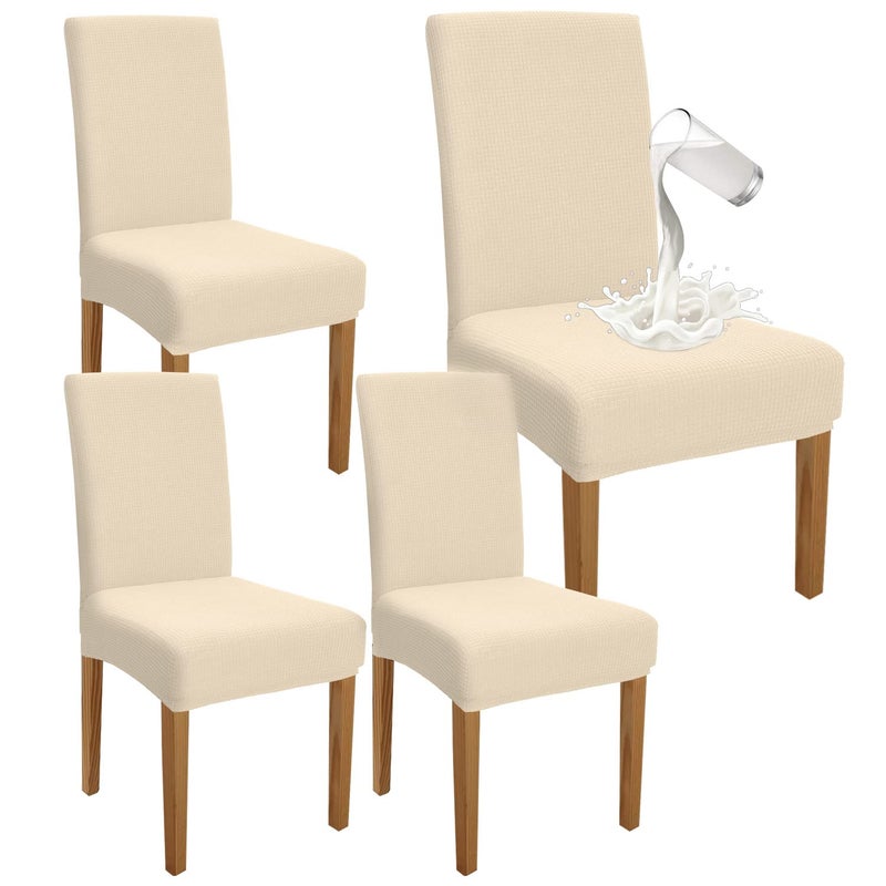 Granbest Premium Waterproof Dining Chair Covers Set of 4 Stretch High Back Chair Slipcovers for Dining Room Washable Removable Chair Protector for Banquet Kitchen Party Hotel Beige Pack of 4