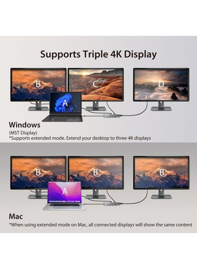 j5create USB C 4K Triple Display Hub - 4K HDMI x2, 4K DP, 2 USB-A and USB-C 10Gbps, PD 100W, Ethernet, SD 4.0 Card Reader | for XPS, Surface Pro (JCD397) - Image 3