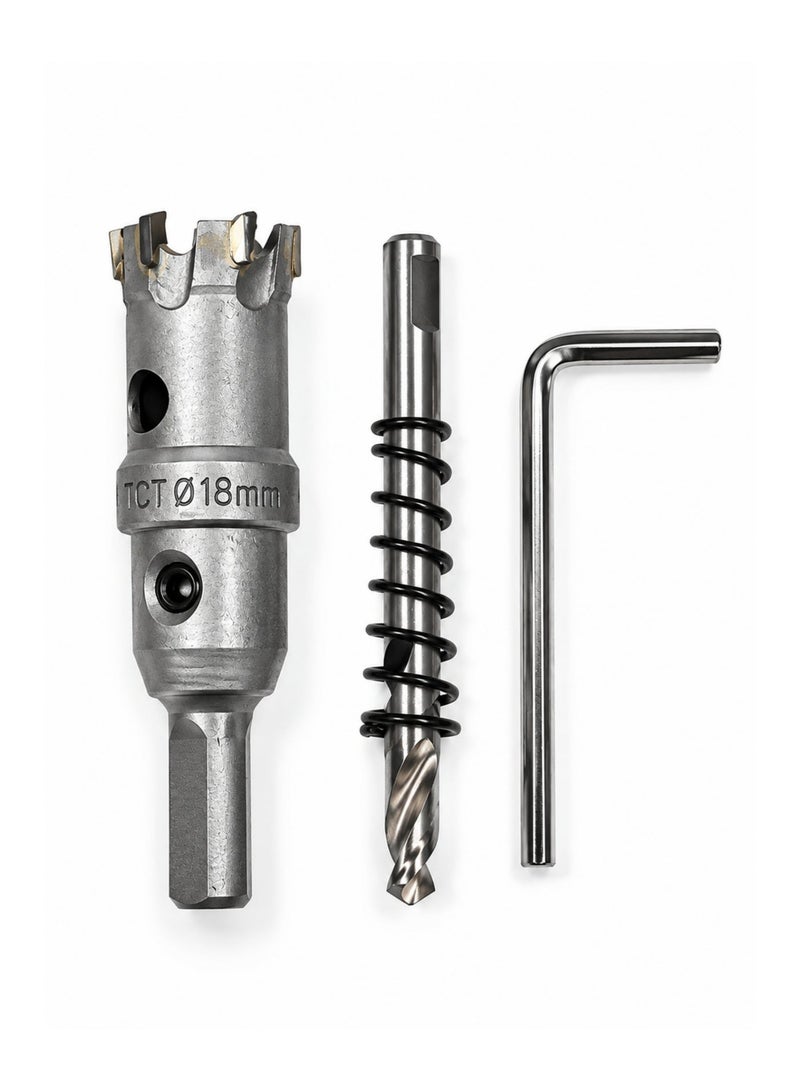 OSCO-TOOLS TCT Hole Saw 18mm, Tungsten Carbide Tipped Hole Cutter with Pilot Drill & Allen Key, Heavy Duty Hole Saw for Stainless Steel, Mild Steel, Aluminum, Brass, Copper, Plastic & Fiberglass - Image 3