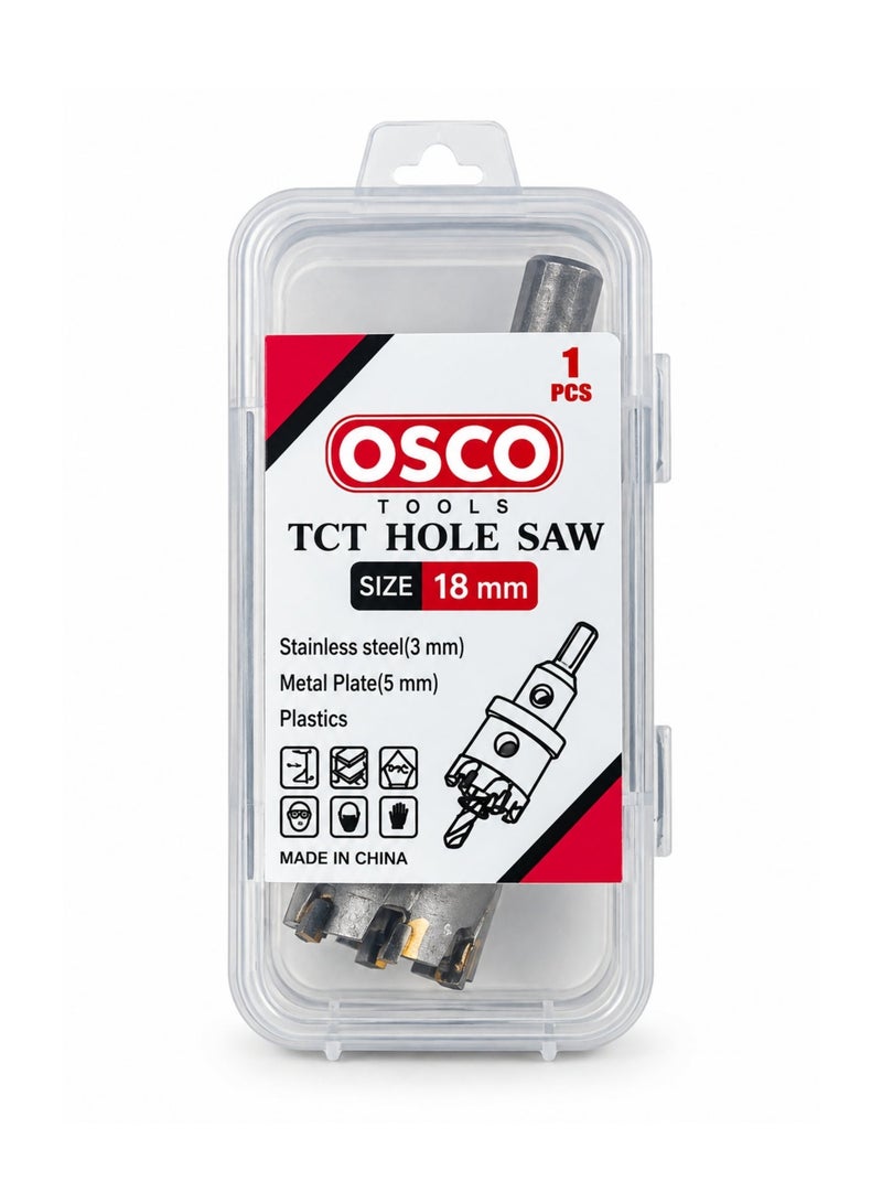 OSCO-TOOLS TCT Hole Saw 18mm, Tungsten Carbide Tipped Hole Cutter with Pilot Drill & Allen Key, Heavy Duty Hole Saw for Stainless Steel, Mild Steel, Aluminum, Brass, Copper, Plastic & Fiberglass - Image 4
