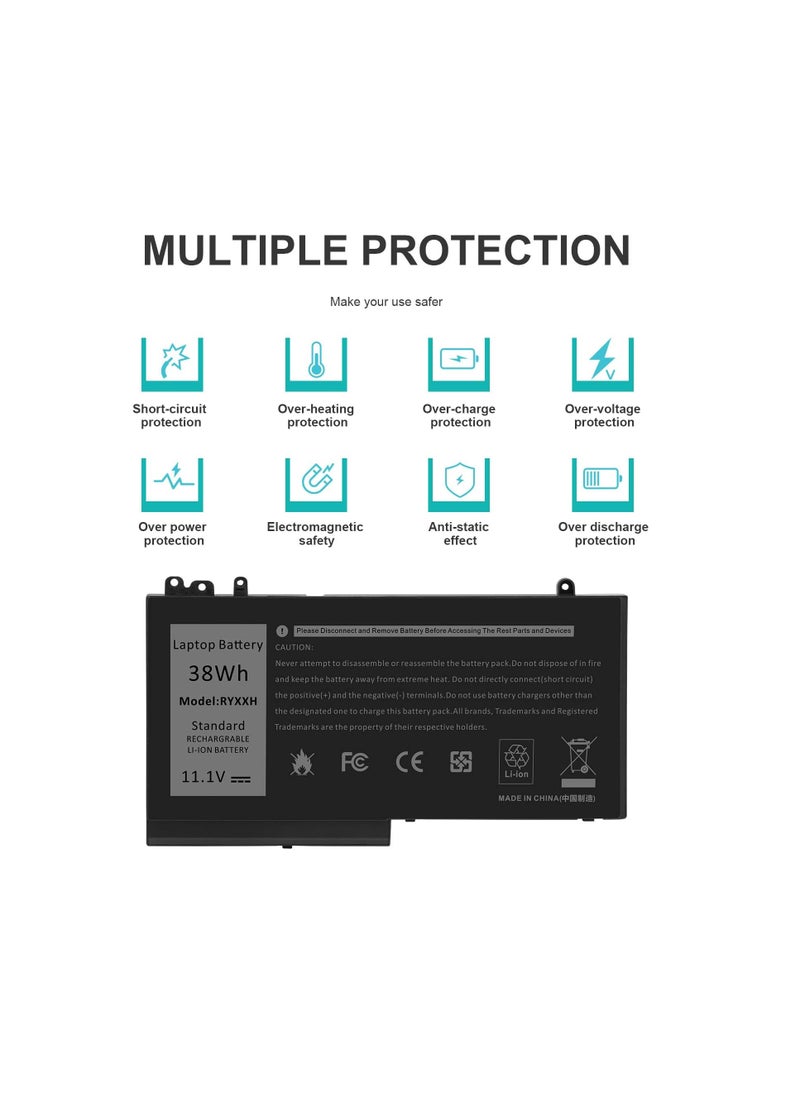 Terabyte - RYXXH Laptop Battery Compatible with DELL Latitude E5250 P25S001 Latitude E5450 E5550 DELL Latitude 3150 P21T001 Series Notebook 09P4D2 9P4D2 0YD8XC R5MD0 5TFCY VVXTW VY9ND 38Wh 11.1V - Image 1
