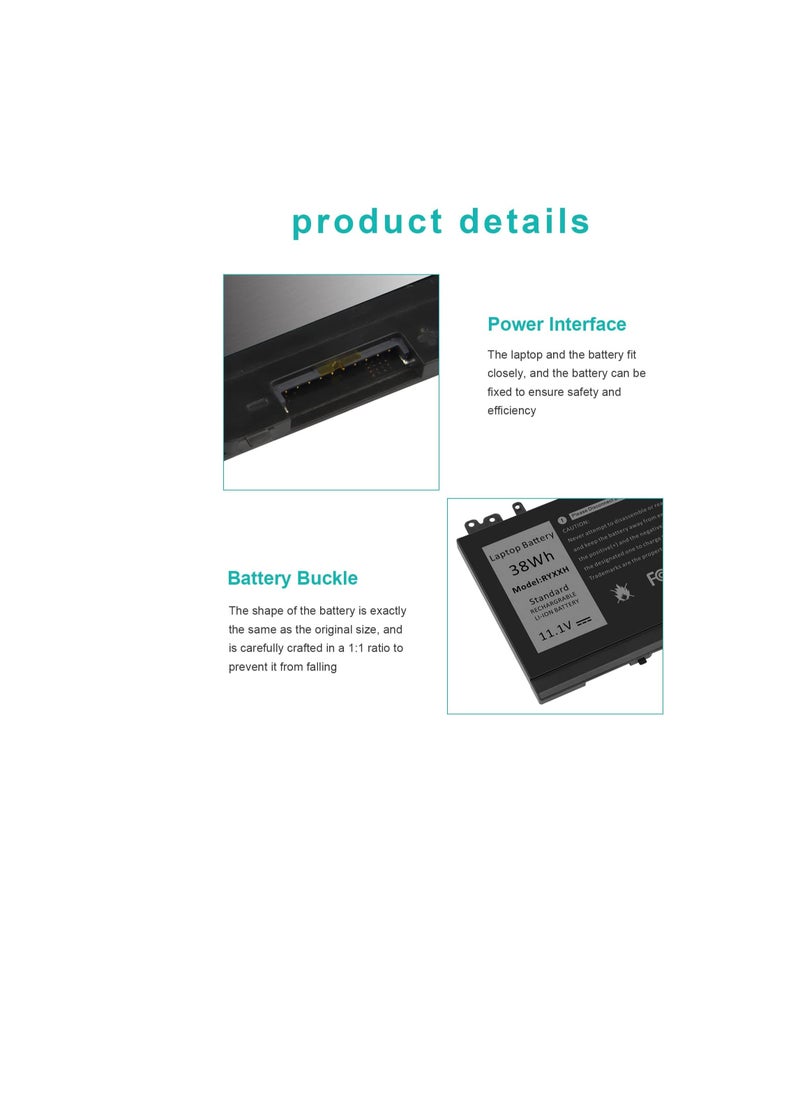 Terabyte - RYXXH Laptop Battery Compatible with DELL Latitude E5250 P25S001 Latitude E5450 E5550 DELL Latitude 3150 P21T001 Series Notebook 09P4D2 9P4D2 0YD8XC R5MD0 5TFCY VVXTW VY9ND 38Wh 11.1V - Image 1