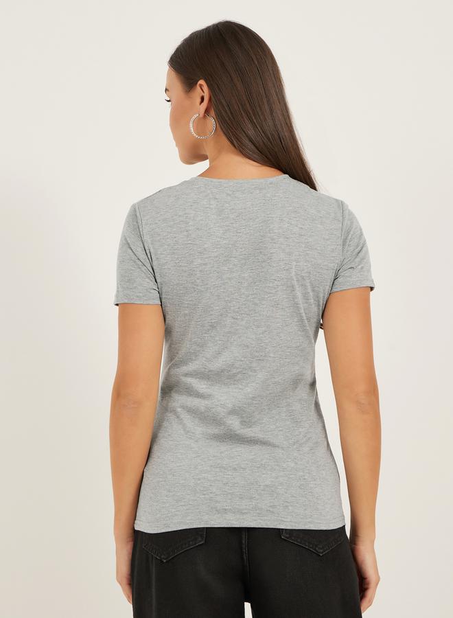Styli Embellished Round Neck Regular Fit T-Shirt  - Image 5