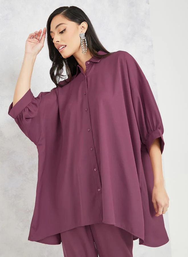 Styli Oversized Dropped Shoulder Shirt with Button Closure