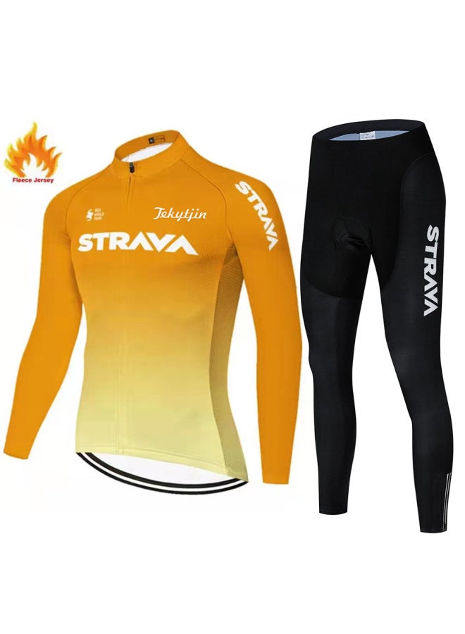 Strava Cycling Clothing Long-sleeved Suit Breathable Cycling Equipment Road Cycling Clothing Suspenders