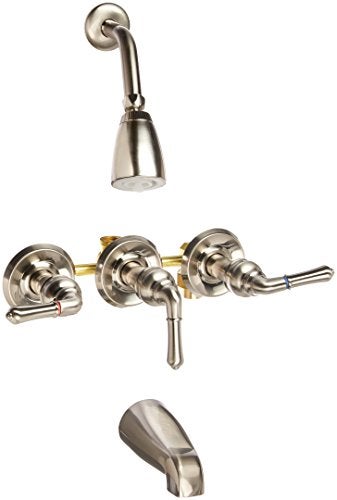 Elements of Design EB238 Magellan Three Handle Tub & Shower Faucet, 3-1/8" Diameter Escutcheon, Brushed Nickel - Image 5