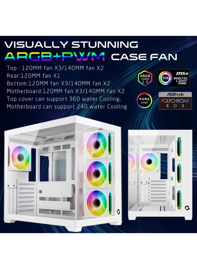 GAMEON GO-EMPERORVX-A ATX PC Case with 4 Pre-Installed 120mm ARGB Fans, Type-C, 400mm GPU Support, 360mm Liquid Cooling Ready, Tempered Glass Front & Side, ATX/M-ATX/ITX Gaming Case white - Image 3