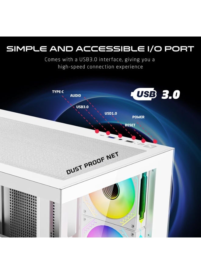 GAMEON GO-EMPERORVX-A ATX PC Case with 4 Pre-Installed 120mm ARGB Fans, Type-C, 400mm GPU Support, 360mm Liquid Cooling Ready, Tempered Glass Front & Side, ATX/M-ATX/ITX Gaming Case white - Image 4