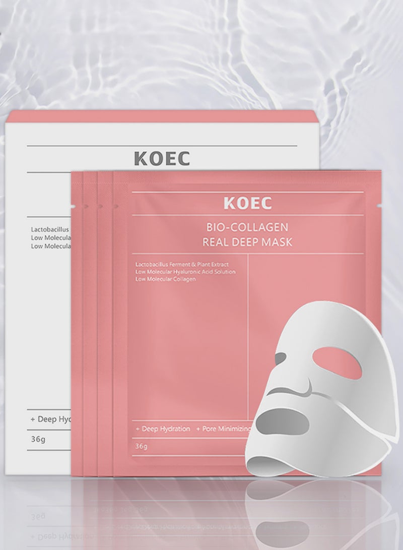 KOEC مجموعة أقنعة الوجه الليلية العميقة من الكولاجين الحيوي 4 قطع - قناع مضاد للشيخوخة مرطب للكولاجين قناع مرطب للوجه مشدود للبشرة حمض الهيالورونيك النياسيناميد فيتامين E وقناع هيدروجيل من سنتيلا - Image 1