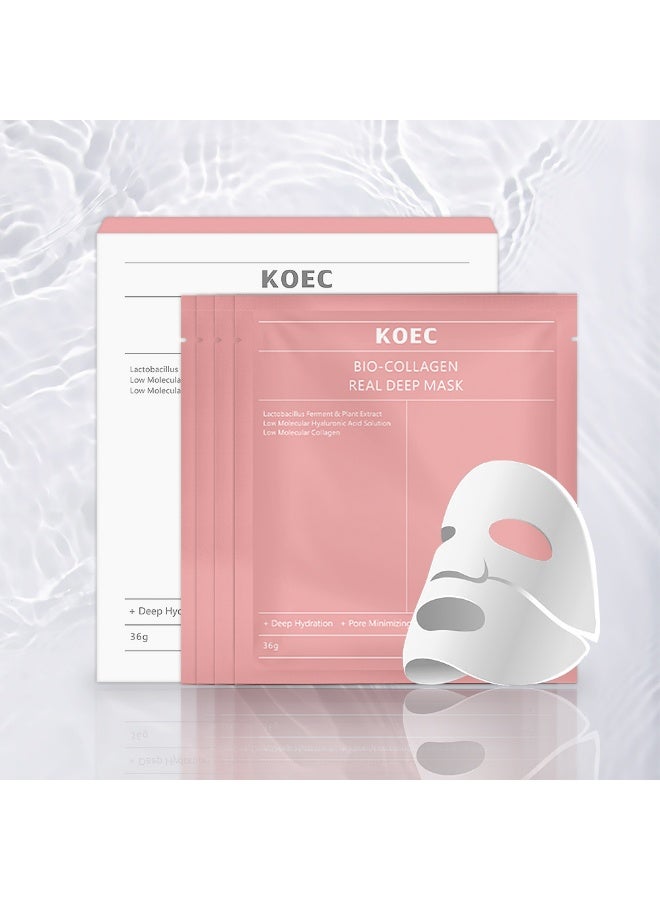 KOEC مجموعة أقنعة الوجه الليلية العميقة من الكولاجين الحيوي 4 قطع - قناع مضاد للشيخوخة مرطب للكولاجين قناع مرطب للوجه مشدود للبشرة حمض الهيالورونيك النياسيناميد فيتامين E وقناع هيدروجيل من سنتيلا - Image 3