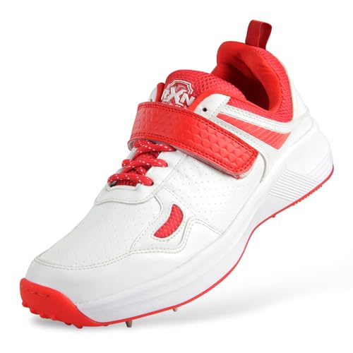 RXN Victor Bowling Metal Spike Cricket Shoes for Men & Women | Cricket Spike Shoes with Phylon Sole, TPU Outsole & Synthetic Leather Upper Comes with Extra Nails & Keys to Tighten (White Red, 7) - Image 3