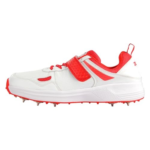 RXN Victor Bowling Metal Spike Cricket Shoes for Men & Women | Cricket Spike Shoes with Phylon Sole, TPU Outsole & Synthetic Leather Upper Comes with Extra Nails & Keys to Tighten (White Red, 7) - Image 4