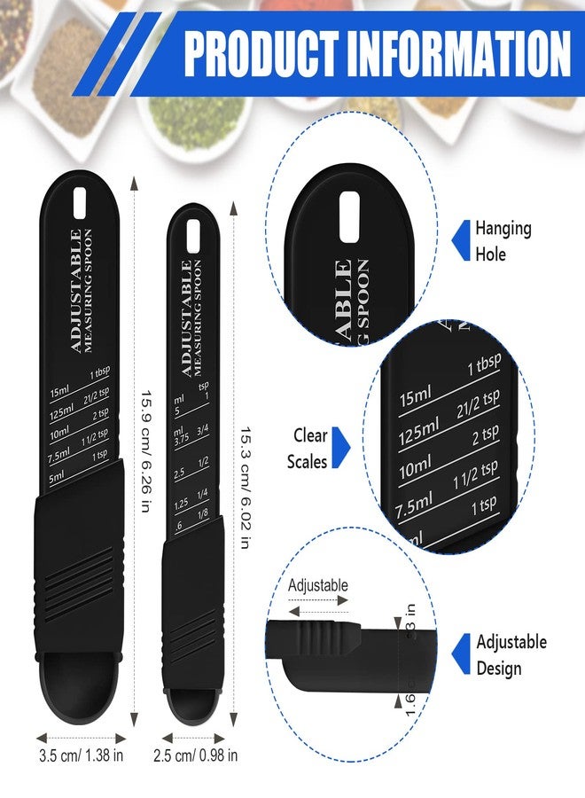 Meanplan 6 Pcs Adjustable Measuring Spoon Plastic Tablespoon and Teaspoon Set Baking Cooking Spoon Set for Chef Measuring Metering Kitchen Dry Liquid Ingredients Powder, 2 Sizes(Black) - Image 2