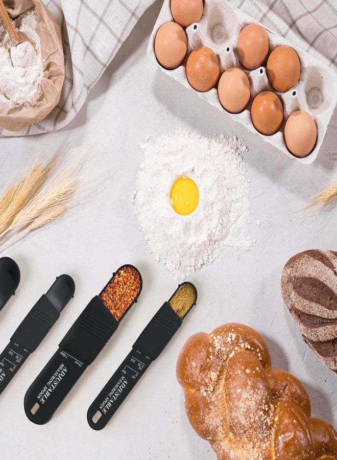 Meanplan 6 Pcs Adjustable Measuring Spoon Plastic Tablespoon and Teaspoon Set Baking Cooking Spoon Set for Chef Measuring Metering Kitchen Dry Liquid Ingredients Powder, 2 Sizes(Black) - Image 4