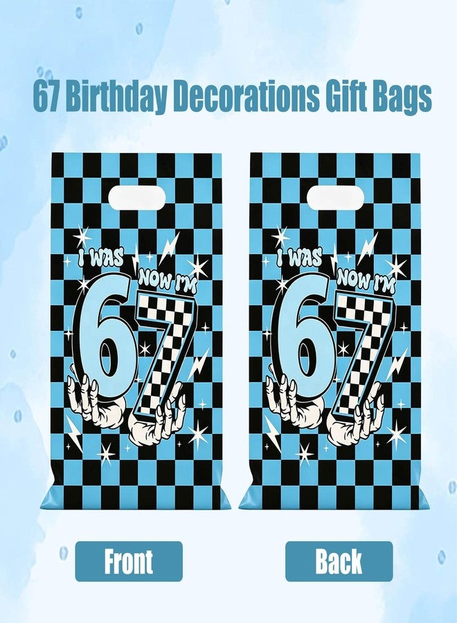 Rexinc 50 PCS 67 Party Favors Gift Bags, Funny I Was 6 Now I’m 7 Meme Goodie Bags with Handles, Black and Blue Plaid Print 6 7 Birthday Decorations Bags for 7th Birthday Party Candy Treats & Celebration Supplies - Image 3