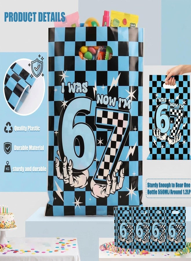 Rexinc 50 PCS 67 Party Favors Gift Bags, Funny I Was 6 Now I’m 7 Meme Goodie Bags with Handles, Black and Blue Plaid Print 6 7 Birthday Decorations Bags for 7th Birthday Party Candy Treats & Celebration Supplies - Image 5