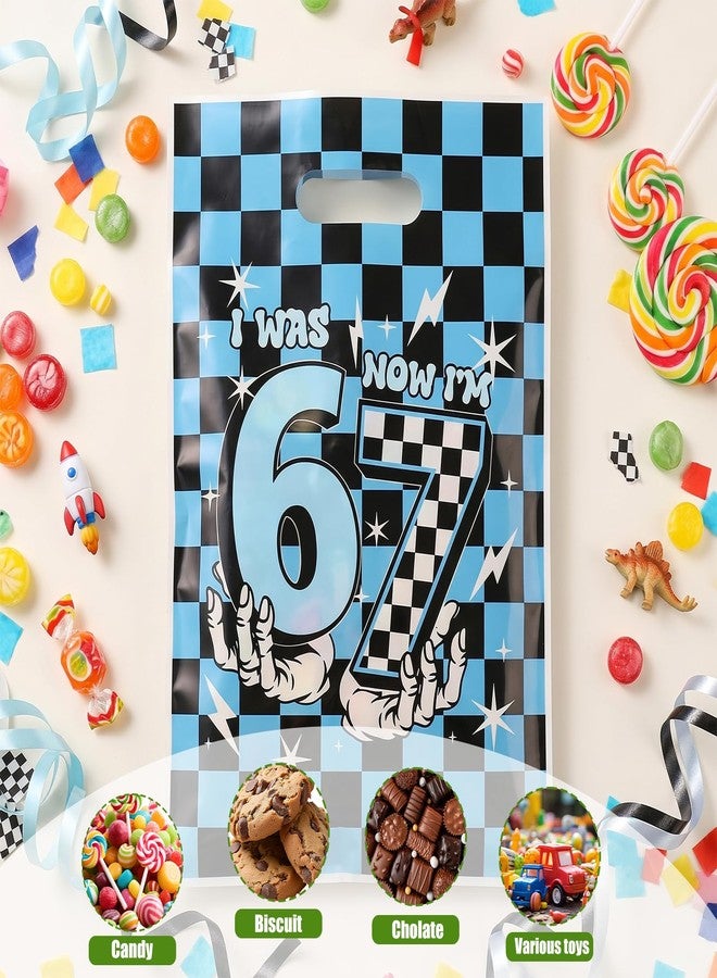 Rexinc 50 PCS 67 Party Favors Gift Bags, Funny I Was 6 Now I’m 7 Meme Goodie Bags with Handles, Black and Blue Plaid Print 6 7 Birthday Decorations Bags for 7th Birthday Party Candy Treats & Celebration Supplies - Image 4