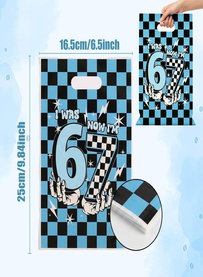 Rexinc 50 PCS 67 Party Favors Gift Bags, Funny I Was 6 Now I’m 7 Meme Goodie Bags with Handles, Black and Blue Plaid Print 6 7 Birthday Decorations Bags for 7th Birthday Party Candy Treats & Celebration Supplies - Image 2