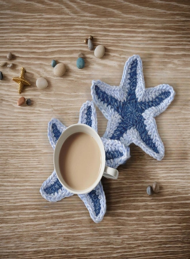 UMIRRO Handwoven Drink Coasters for Coffee Table, Ocean Themed Gifts for Beach Lovers, Coastal Kitchen Decor for Home - Blue Starfish, Set of 2 - Image 5