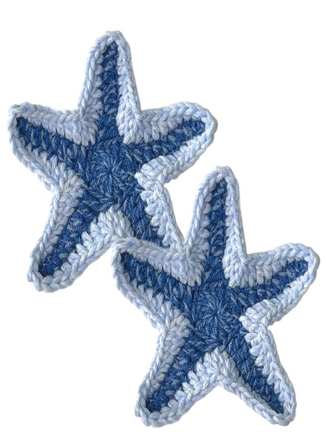 UMIRRO Handwoven Drink Coasters for Coffee Table, Ocean Themed Gifts for Beach Lovers, Coastal Kitchen Decor for Home - Blue Starfish, Set of 2 - Image 1