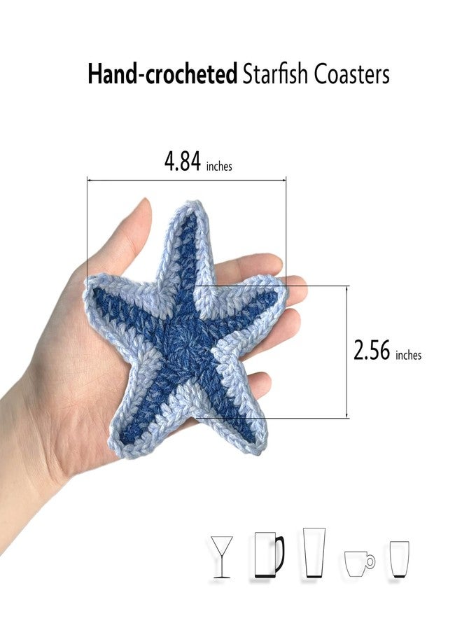 UMIRRO Handwoven Drink Coasters for Coffee Table, Ocean Themed Gifts for Beach Lovers, Coastal Kitchen Decor for Home - Blue Starfish, Set of 2 - Image 2