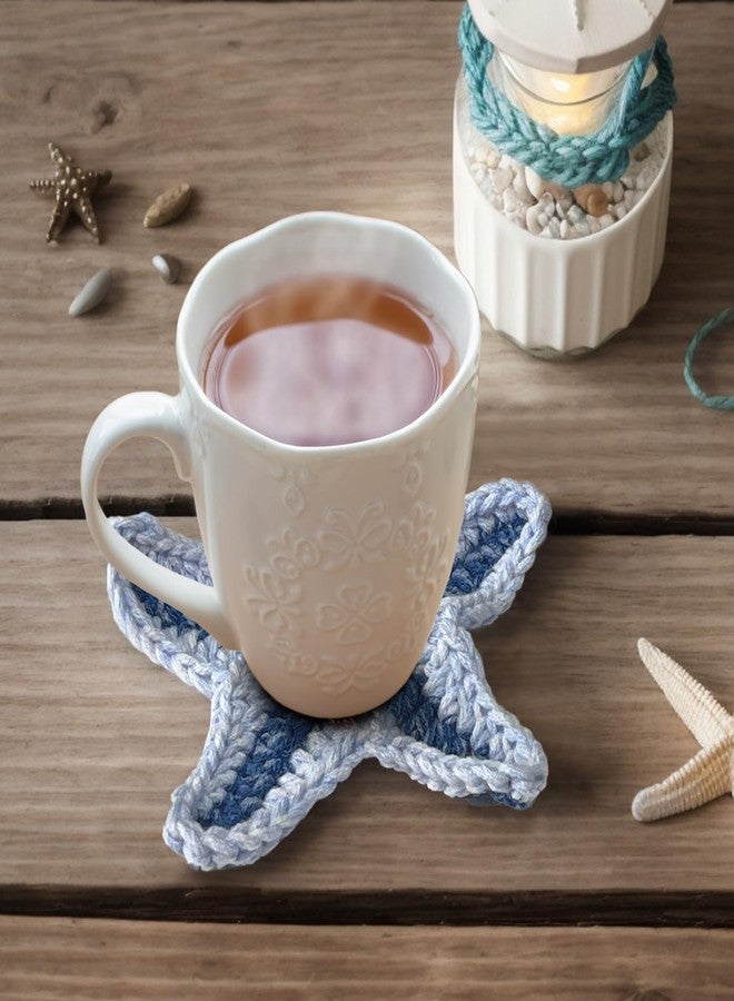 UMIRRO Handwoven Drink Coasters for Coffee Table, Ocean Themed Gifts for Beach Lovers, Coastal Kitchen Decor for Home - Blue Starfish, Set of 2 - Image 4