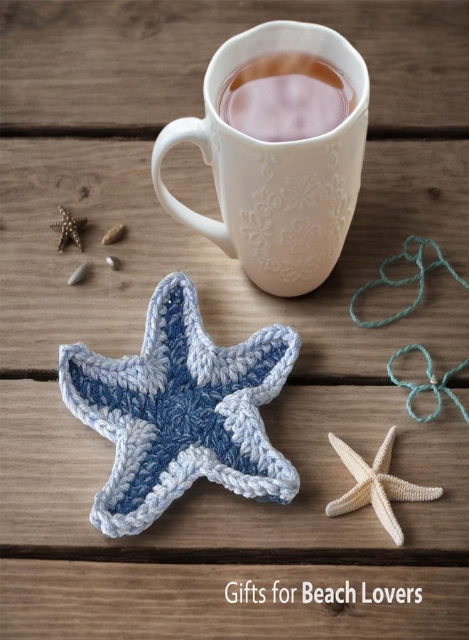 UMIRRO Handwoven Drink Coasters for Coffee Table, Ocean Themed Gifts for Beach Lovers, Coastal Kitchen Decor for Home - Blue Starfish, Set of 2 - Image 3