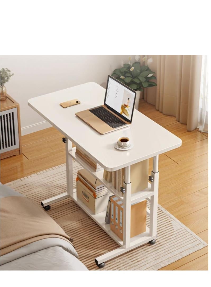 Golden Home Office Desk, Height Adjustable Laptop Table with Shelf, Portable Small Computer Desk with Rolling Wheel, Modern Side Table for Work Study Reading,Stable and Durable, 80 * 40 * 60-90cm. (white)  - Image 1