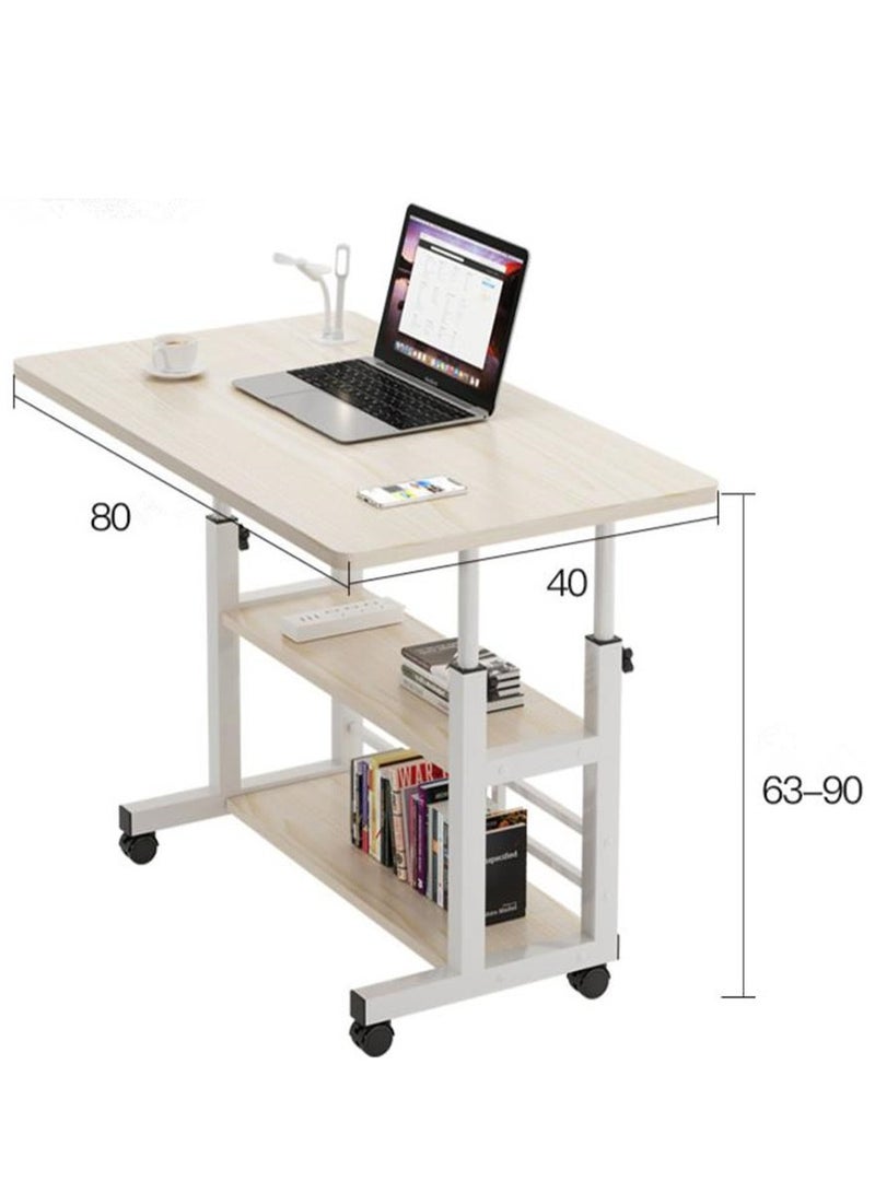Golden Home Office Desk, Height Adjustable Laptop Table with Shelf, Portable Small Computer Desk with Rolling Wheel, Modern Side Table for Work Study Reading,Stable and Durable, 80 * 40 * 60-90cm. (white)  - Image 2