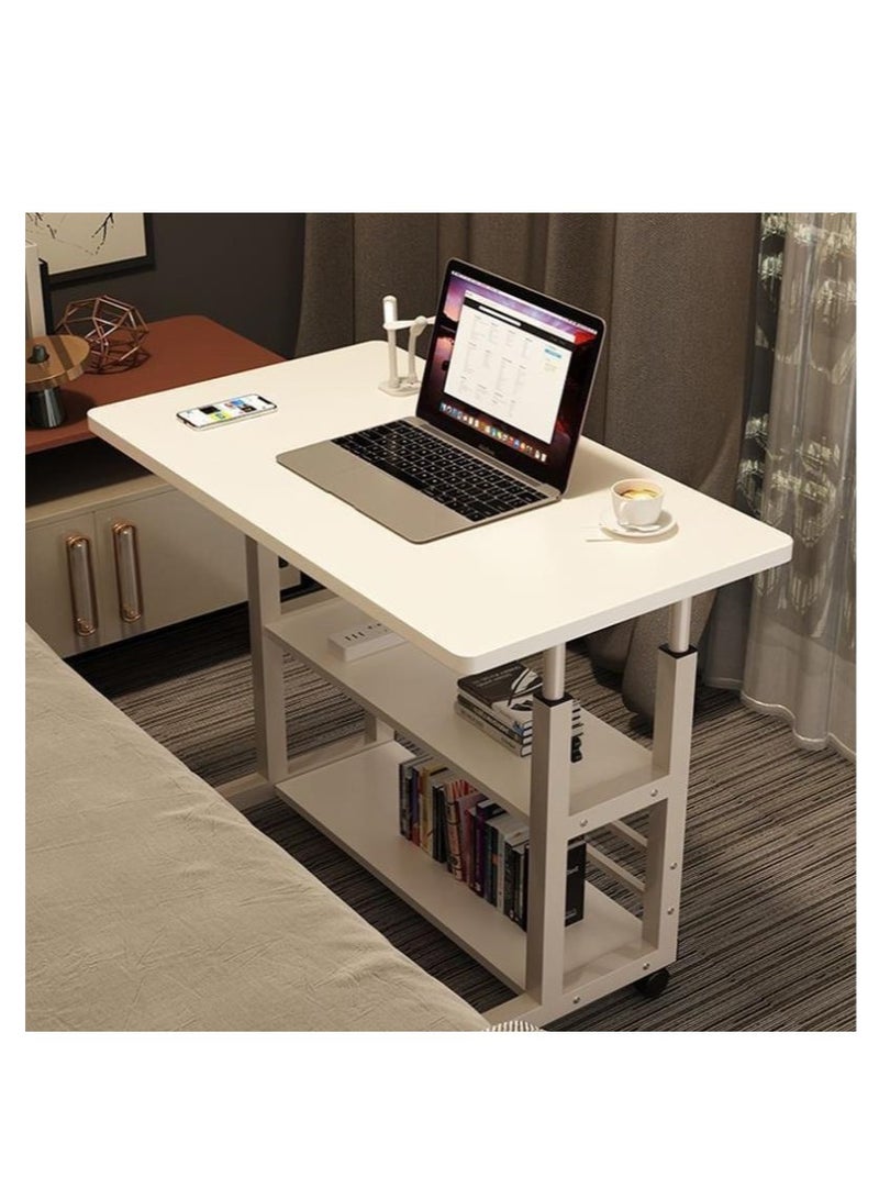 Golden Home Office Desk, Height Adjustable Laptop Table with Shelf, Portable Small Computer Desk with Rolling Wheel, Modern Side Table for Work Study Reading,Stable and Durable, 80 * 40 * 60-90cm. (white)  - Image 3