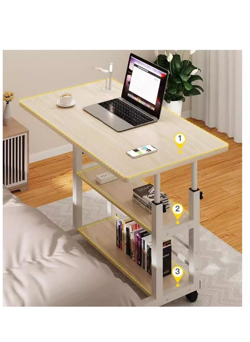 Golden Home Office Desk, Height Adjustable Laptop Table with Shelf, Portable Small Computer Desk with Rolling Wheel, Modern Side Table for Work Study Reading,Stable and Durable, 80 * 40 * 60-90cm. (white)  - Image 4